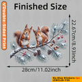 Winter Squirrel Window Cling – Snowy Pine Branch & Red Berry Decoration