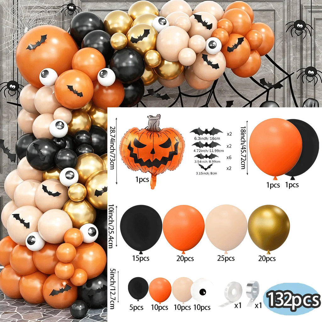 132-Piece Halloween Balloon Arch Kit – Orange, Black, Gold & Cream 🎃