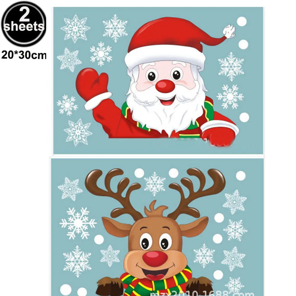 Christmas Window Clings – Santa, Reindeer & Snowflake Decorations (2-Piece Set)
