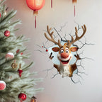 3D Christmas Wall Decals – Santa & Reindeer Breaking Through the Wall