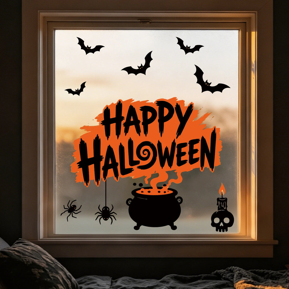 2-Piece Halloween Window Cling Set – Ghosts, Pumpkins & Bats