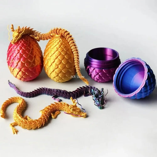3D Printed Dragon Egg with Articulated Dragon – Flexible Fantasy Figurine & Fidget Toy