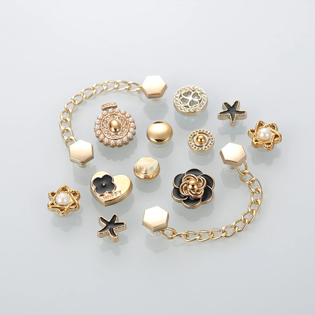 Pearl & Rhinestone Shoe Charm Sets – Glam Clog Accessories with Chains, Butterflies & Flowers