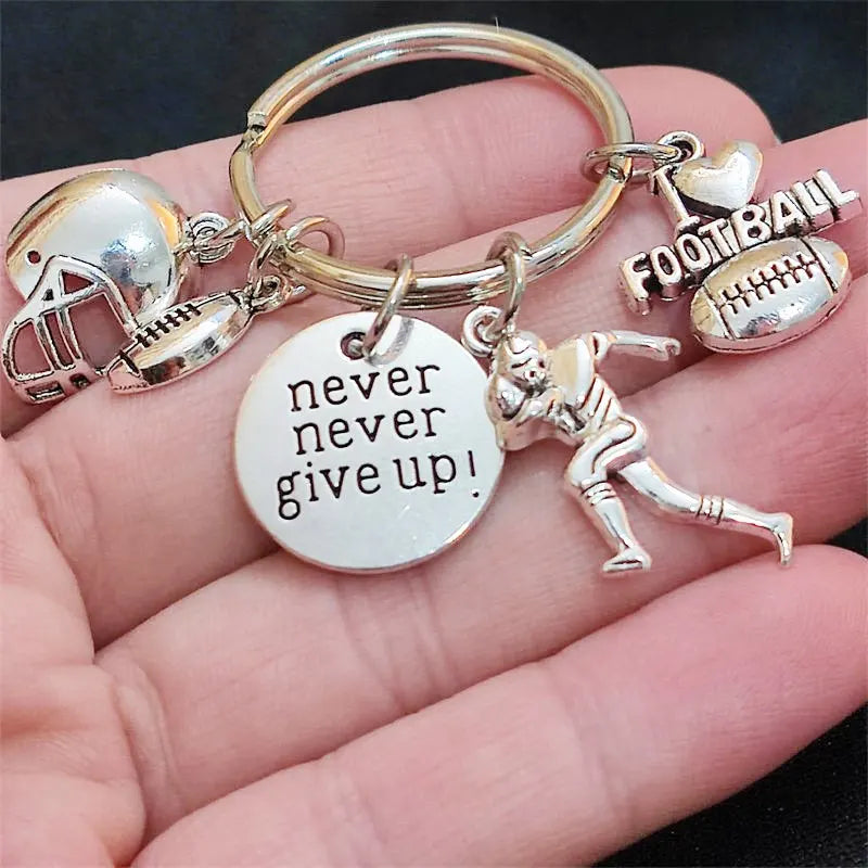 Football Never Give Up Keychain – Inspirational Football Charm