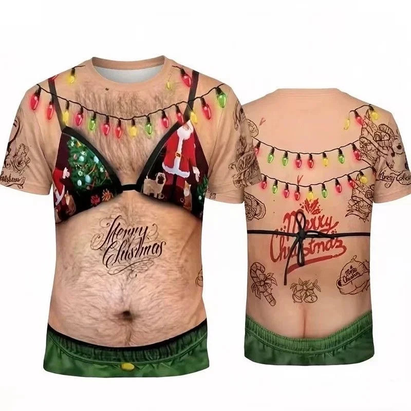 Christmas Beer Belly T-Shirt – Funny 3D Print Ugly Christmas Party Tee