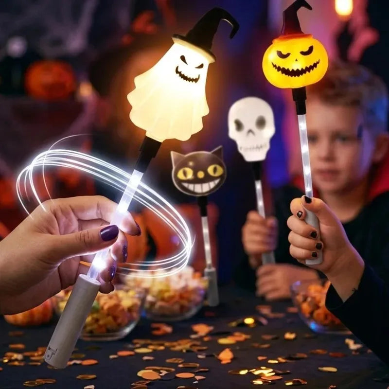 LED Halloween Light-Up Wands – Pumpkin, Ghost, Skull & Black Cat 🎃👻