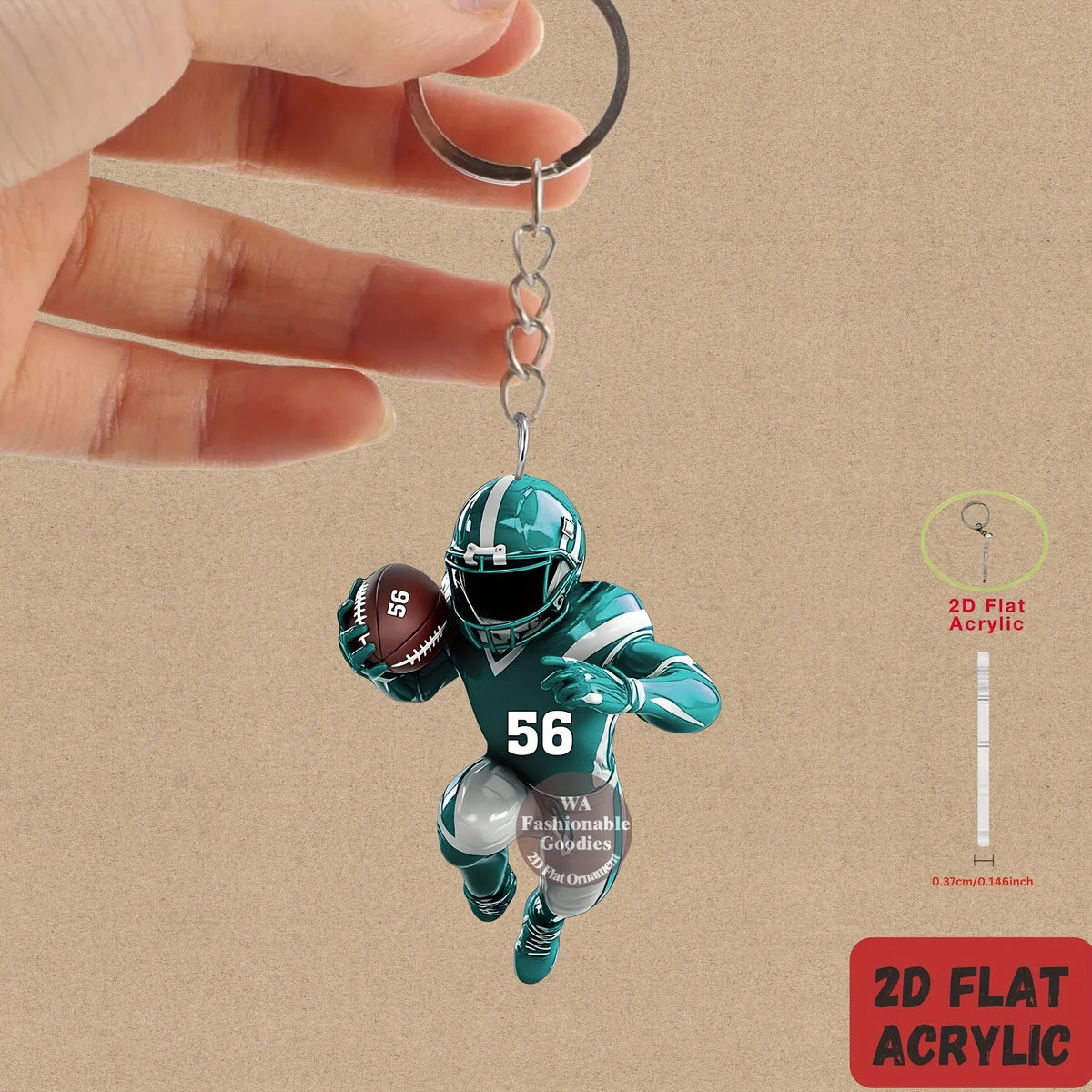 Football Player Keychain – American Football Acrylic Sports Charm