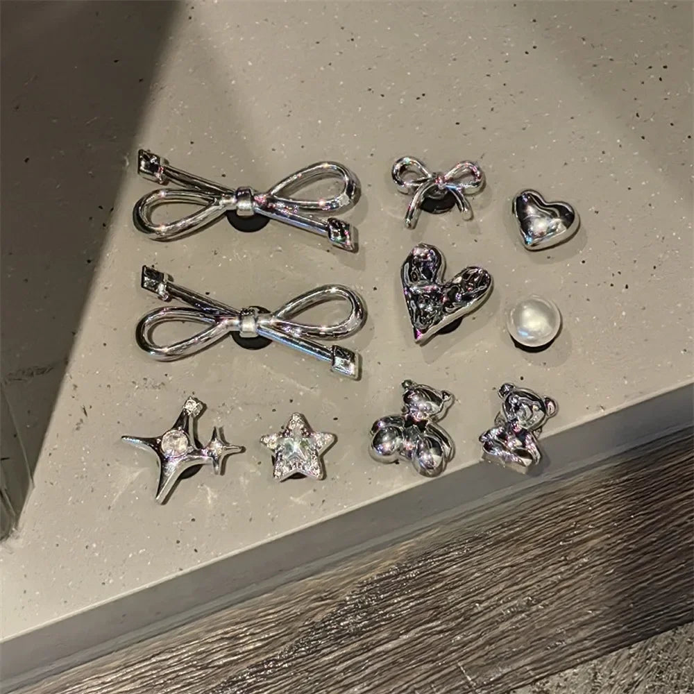 Black & White Shoe Charms – Bow, Star & Pearl Decorations for Clogs