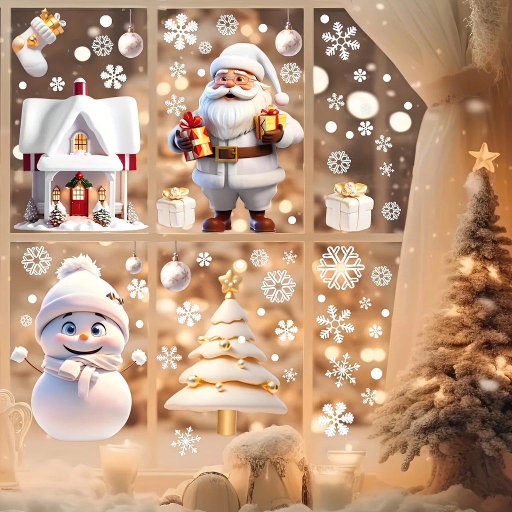 Christmas Window Cling Decorations – Santa, Snowman & Snowflakes Set