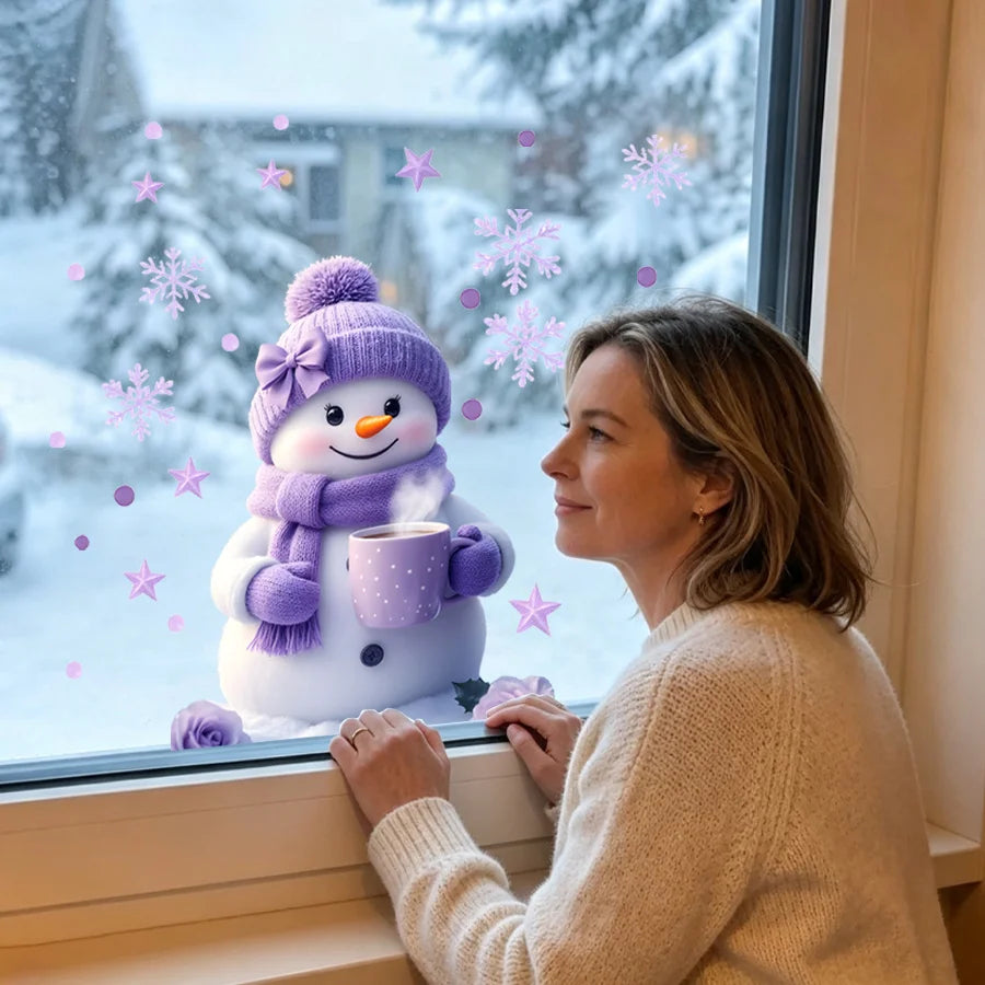 Purple Snowman Christmas Window Cling – Snowflakes & Winter Magic