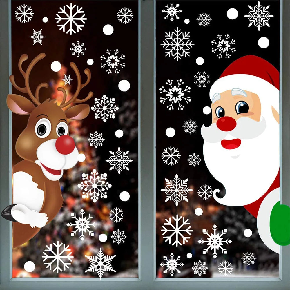 Christmas Window Clings – Santa, Reindeer & Snowflake Decorations (2-Piece Set)