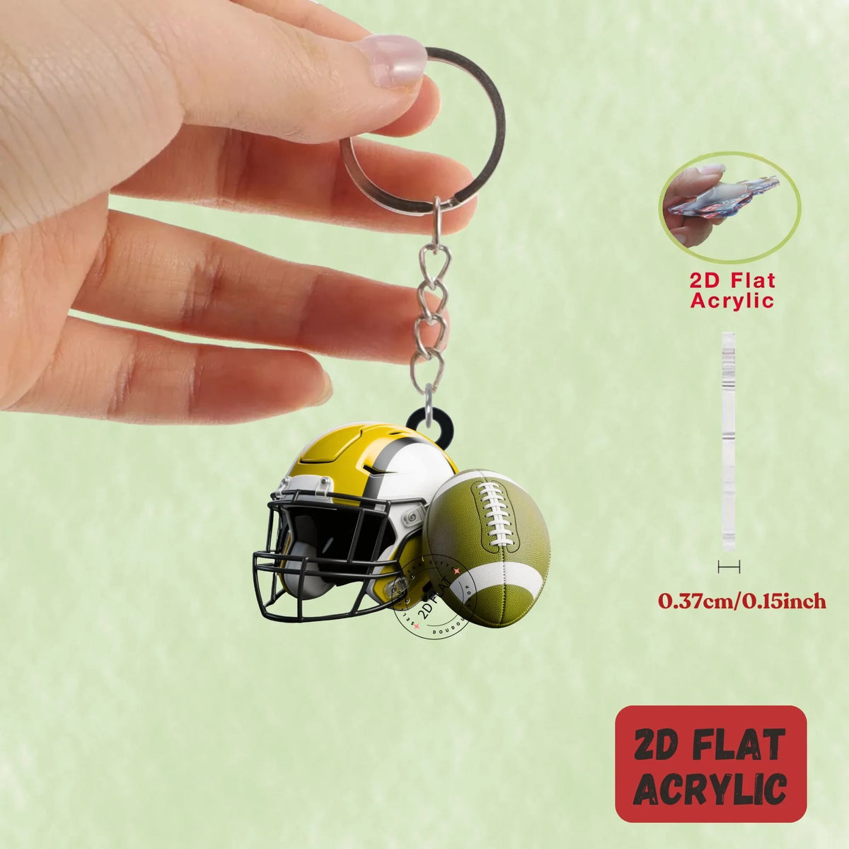 American Football Helmet & Ball Keychain – 2D Acrylic Sports Charm