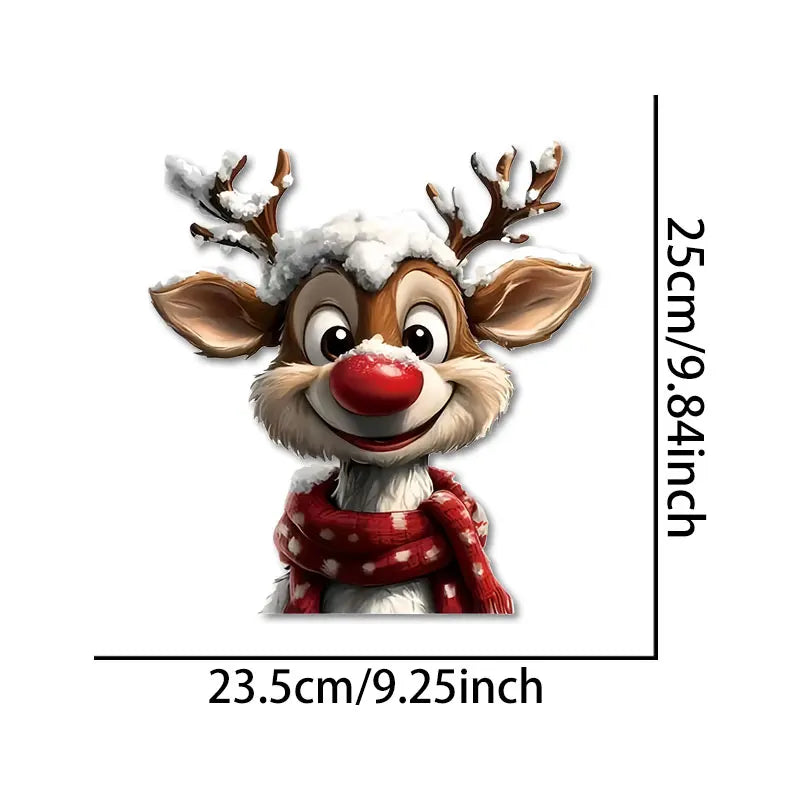 Peeking Christmas Reindeer Window Sticker – Cute Rudolph Holiday Decal