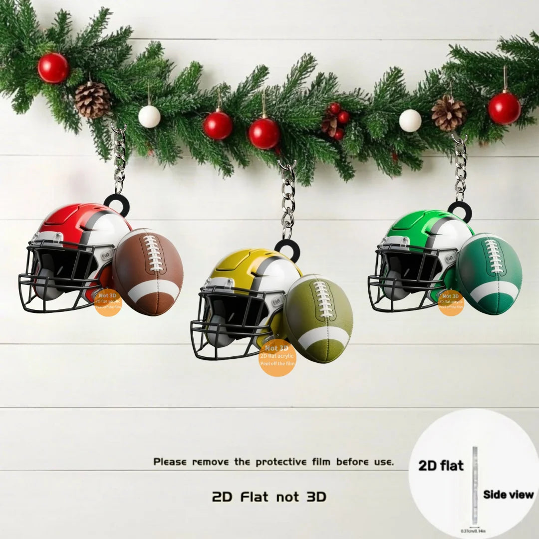 American Football Helmet & Ball Keychain – 2D Acrylic Sports Charm