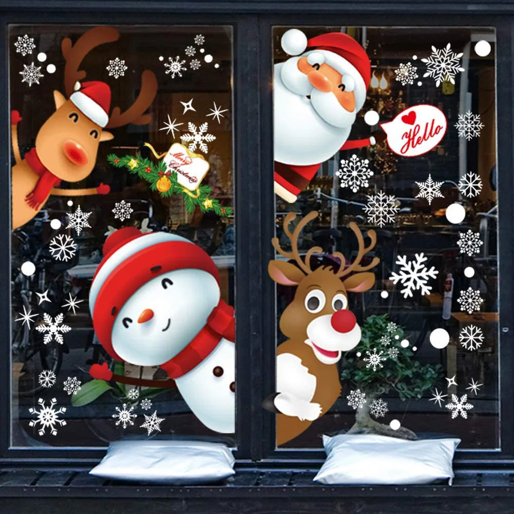 Christmas Window Clings – Santa, Reindeer & Snowflake Decorations (2-Piece Set)