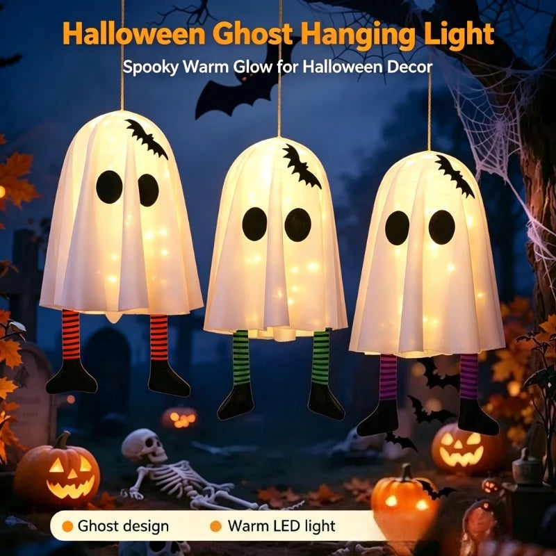 👻 Glowing Hanging Ghost with Fairy Lights – 20" Halloween Decoration