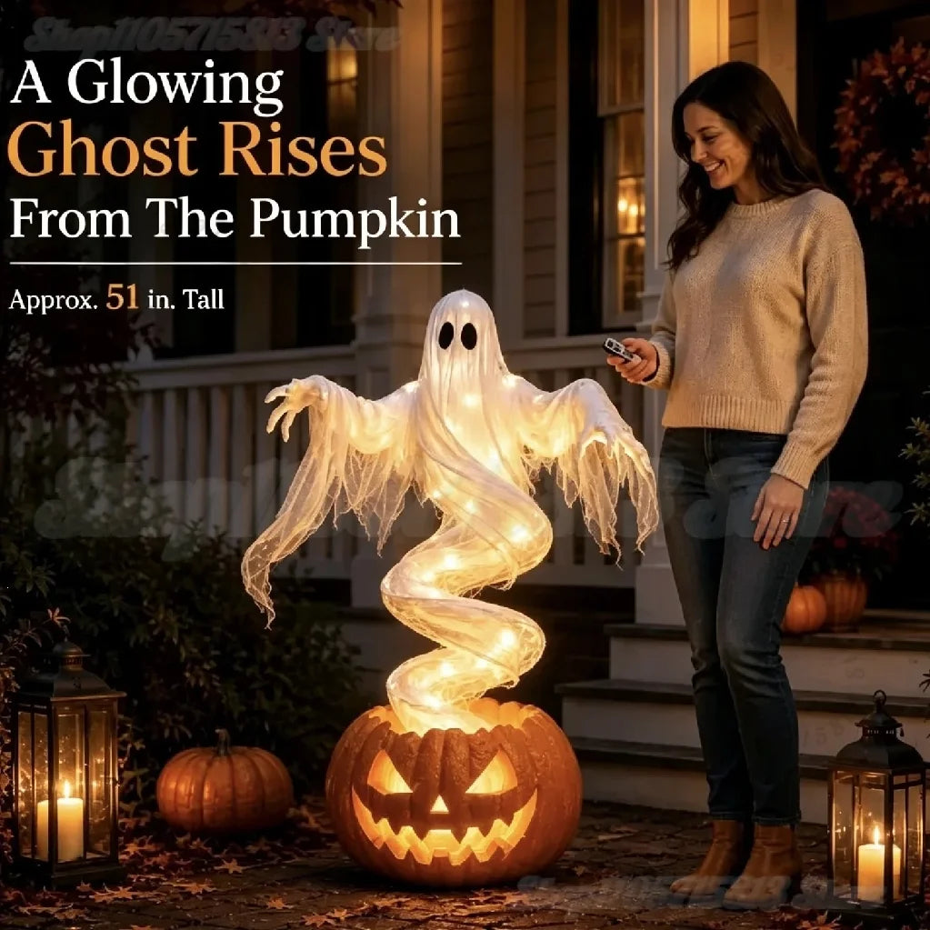 Swirling Light-Up Ghost & Pumpkin Halloween Yard Lamp 👻🎃