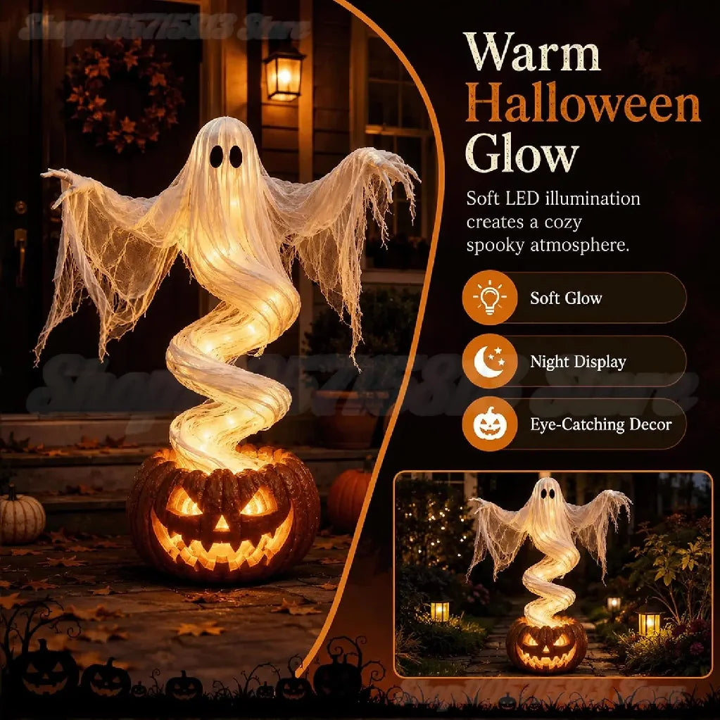 Swirling Light-Up Ghost & Pumpkin Halloween Yard Lamp 👻🎃