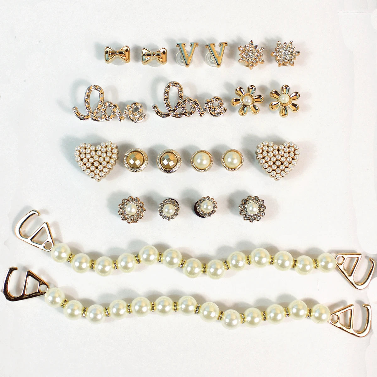 Pearl & Rhinestone Shoe Charm Sets – Glam Clog Accessories with Chains, Butterflies & Flowers