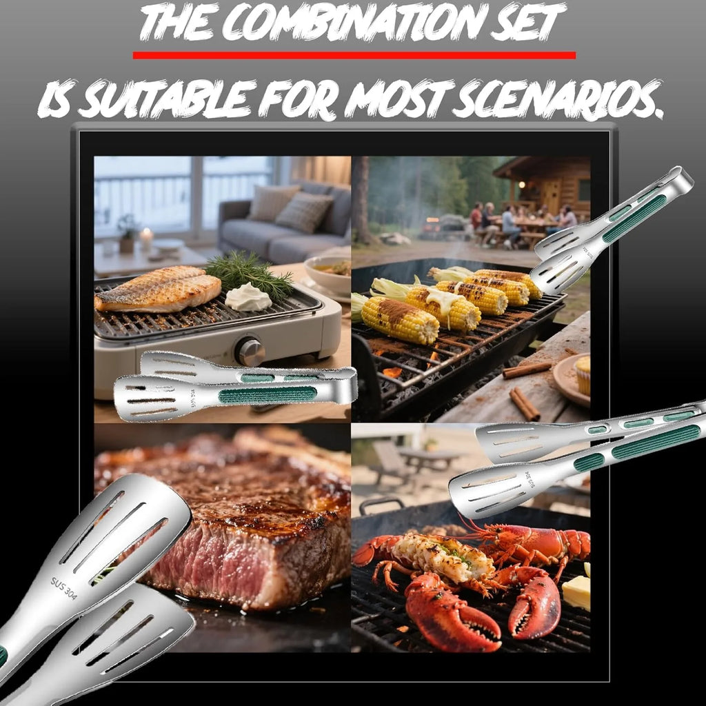 7/9/11Inch  Anti-Slip 304Stainless Steel Kitchen Food Tongs Bread Seng Clip Barbecue Cooking Accessories