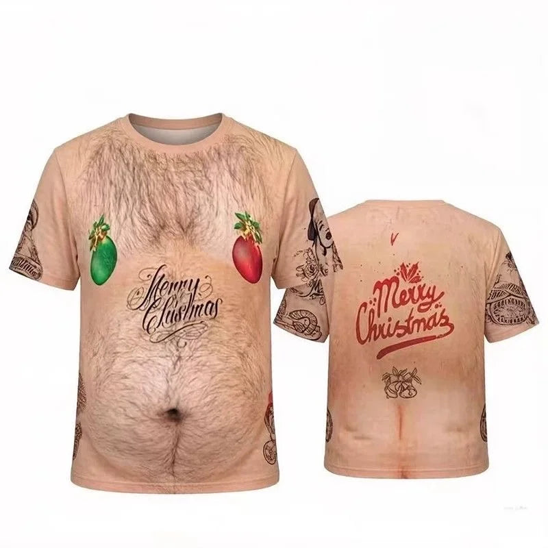 Christmas Beer Belly T-Shirt – Funny 3D Print Ugly Christmas Party Tee
