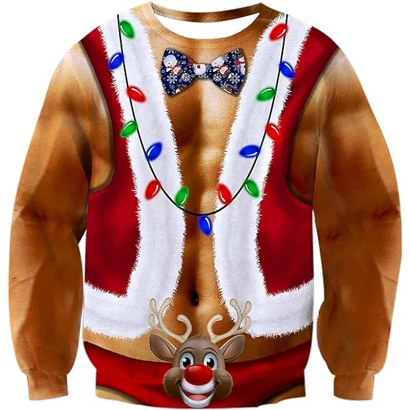 Christmas Ugly Sweater Funny 3D Printing Muscle Pattern Sweatshirts For Men New Fashion Pullover Party Cosplay Costume Xmas Gift
