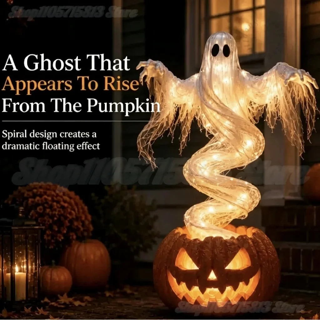Swirling Light-Up Ghost & Pumpkin Halloween Yard Lamp 👻🎃