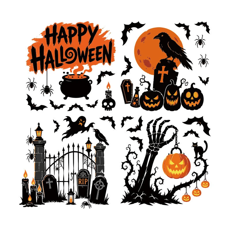 2-Piece Halloween Window Cling Set – Ghosts, Pumpkins & Bats