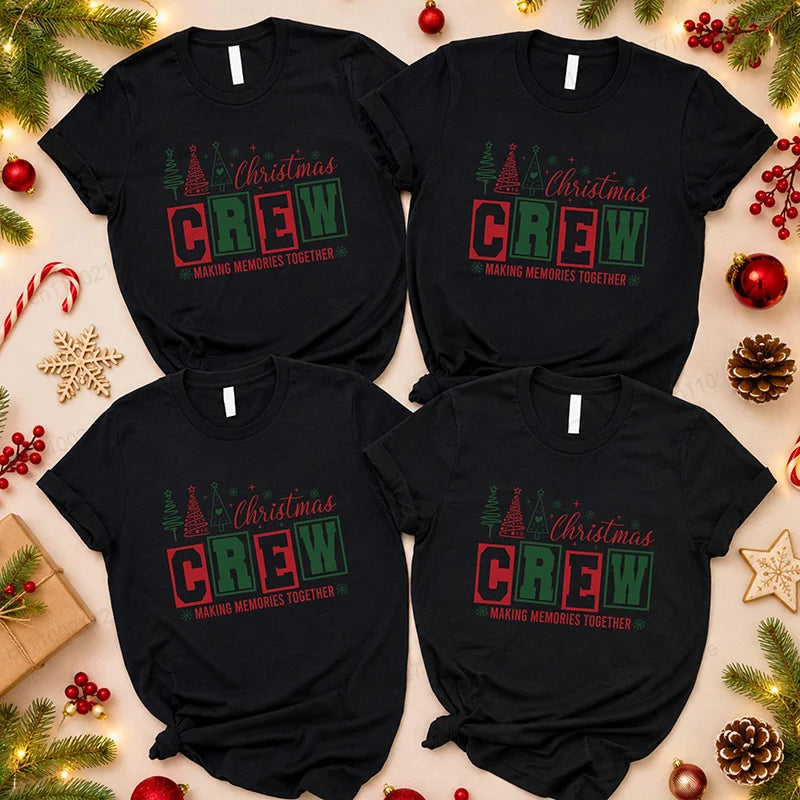 Christmas Crew Making Memories Together Print T-Shirts Trendy Fashion Tee Shirts Short Sleeve Tshirts Holiday Party T-Shirt Gift