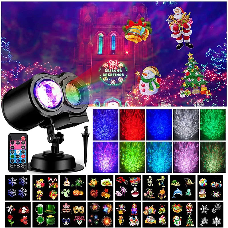 2-in-1 Halloween & Christmas Outdoor Projector Light – Moving Holiday Patterns 🎃🎄