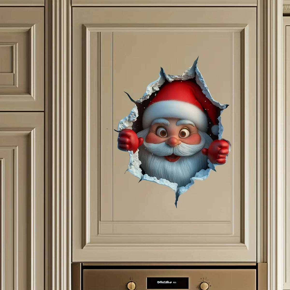 3D Christmas Wall Decals – Santa & Reindeer Breaking Through the Wall
