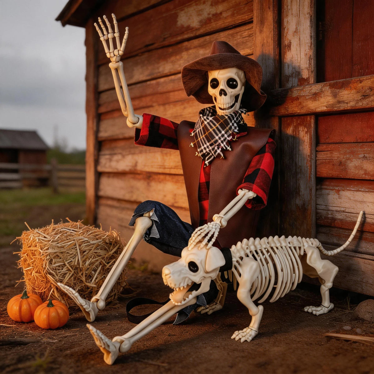 36" Posable Cowboy Skeleton & Dog Halloween Yard Decor 💀🐶🤠