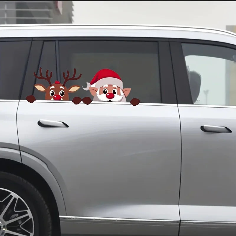 Peeking Santa & Reindeer Christmas Car Window Decals – 1 or 2 Pack
