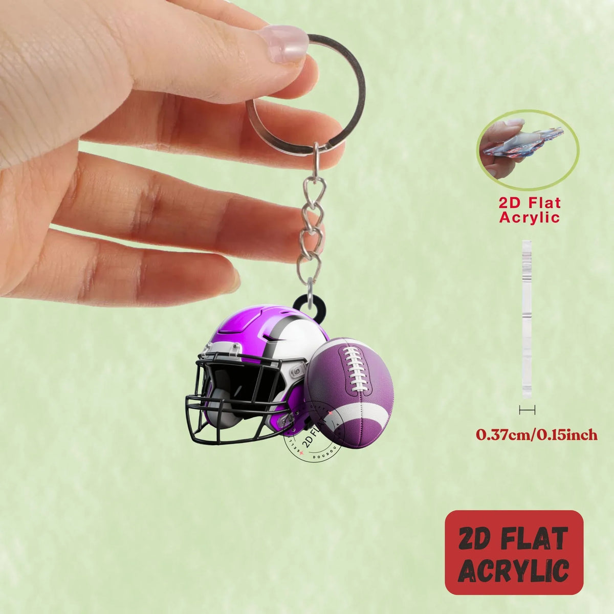 American Football Helmet & Ball Keychain – 2D Acrylic Sports Charm