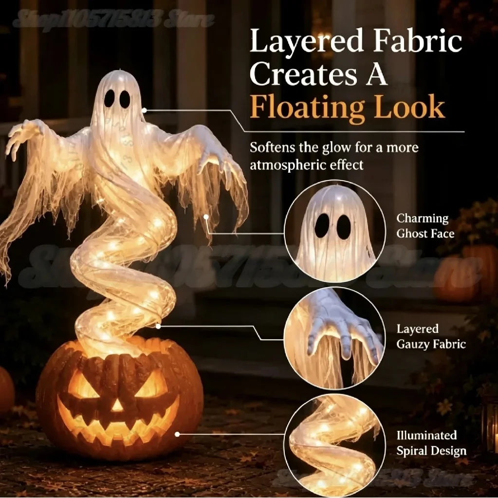 Swirling Light-Up Ghost & Pumpkin Halloween Yard Lamp 👻🎃
