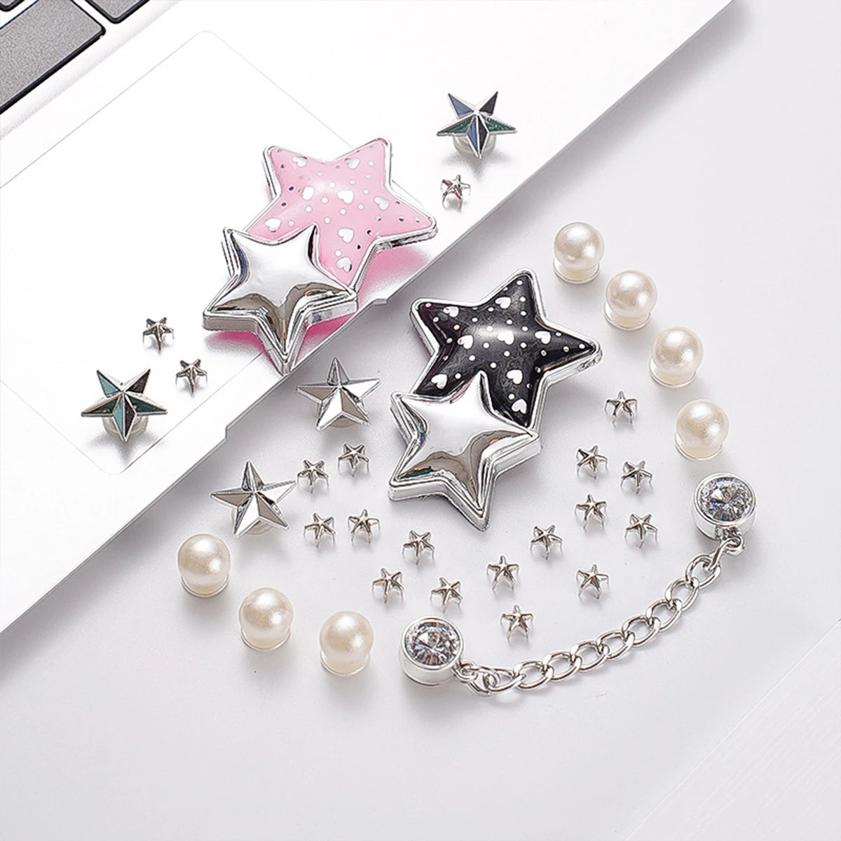 Pearl & Rhinestone Shoe Charm Sets – Glam Clog Accessories with Chains, Butterflies & Flowers