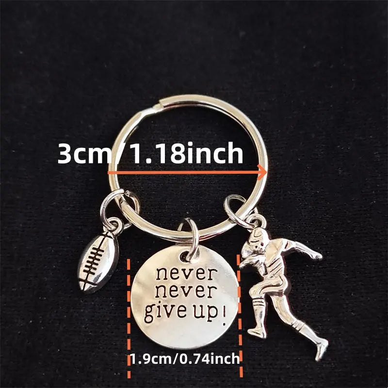 Football Never Give Up Keychain – Inspirational Football Charm
