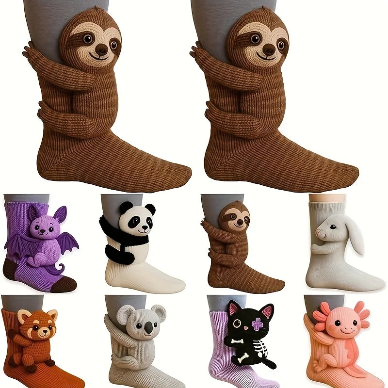 3D Animal Hug Socks – Cozy Fleece Critter Socks 🐾