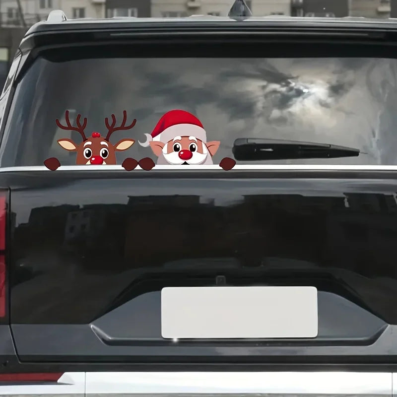 Peeking Santa & Reindeer Christmas Car Window Decals – 1 or 2 Pack