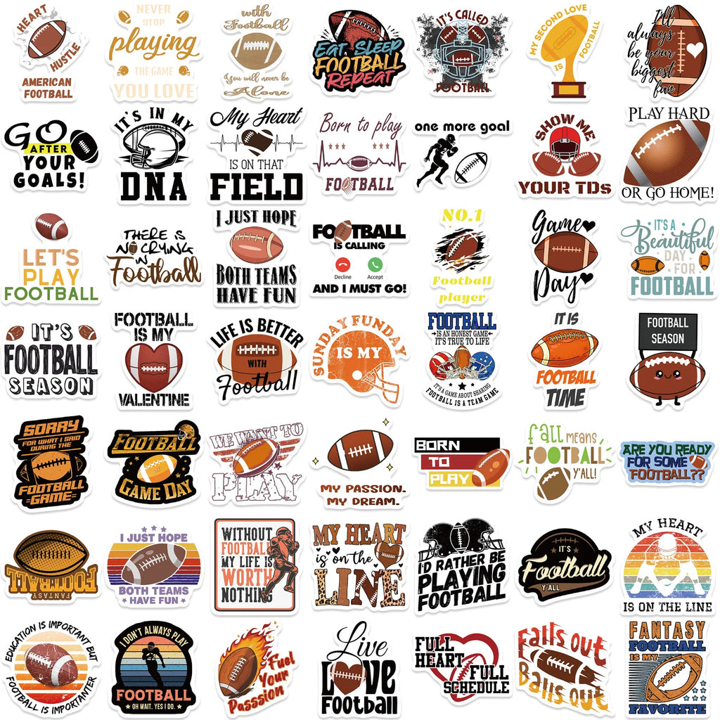 50-Piece Football Sticker Pack – Waterproof Vinyl Decals for Water Bottles, Laptops & More