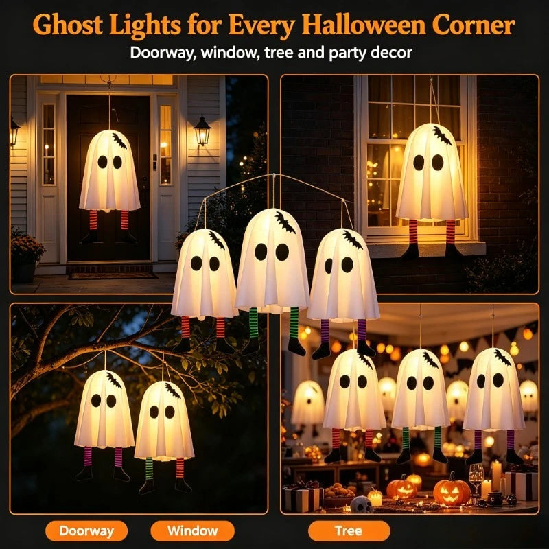 👻 Glowing Hanging Ghost with Fairy Lights – 20" Halloween Decoration