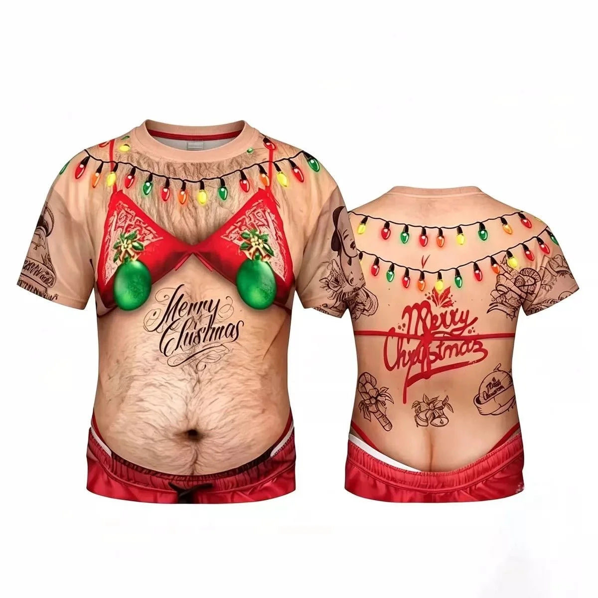Christmas Beer Belly T-Shirt – Funny 3D Print Ugly Christmas Party Tee