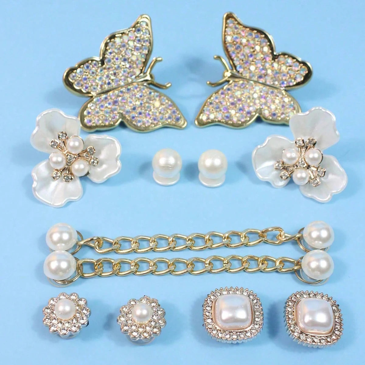 Pearl & Rhinestone Shoe Charm Sets – Glam Clog Accessories with Chains, Butterflies & Flowers