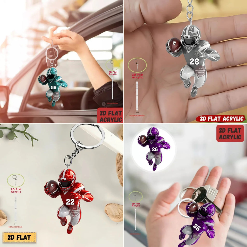 Football Player Keychain – American Football Acrylic Sports Charm