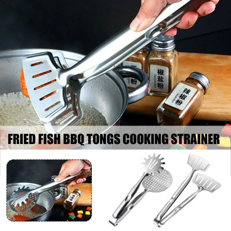 Food Clamp Spatula Tongs Stainless Steel Multi-Function Slotted Double Clip for Bread Egg Steak Grill Durable Cooking Tools