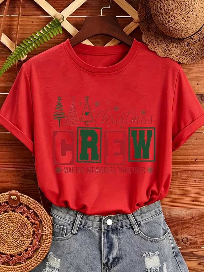 Christmas Crew Making Memories Together Print T-Shirts Trendy Fashion Tee Shirts Short Sleeve Tshirts Holiday Party T-Shirt Gift