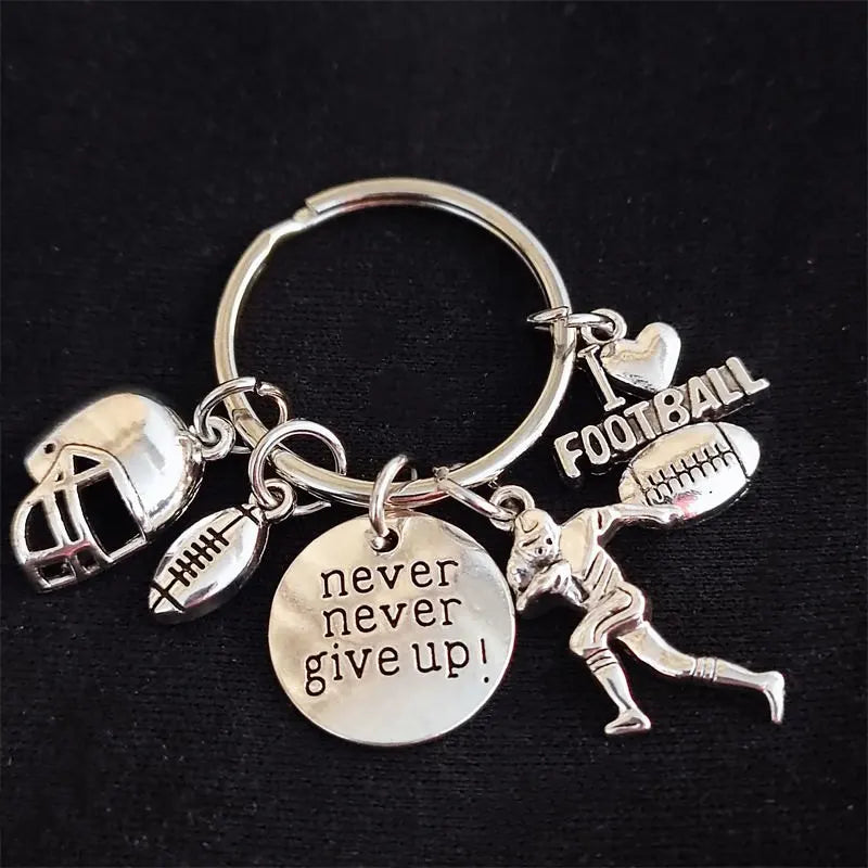 Football Never Give Up Keychain – Inspirational Football Charm