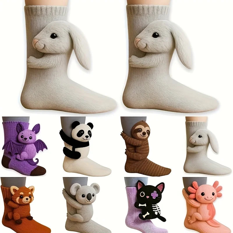 3D Animal Hug Socks – Cozy Fleece Critter Socks 🐾