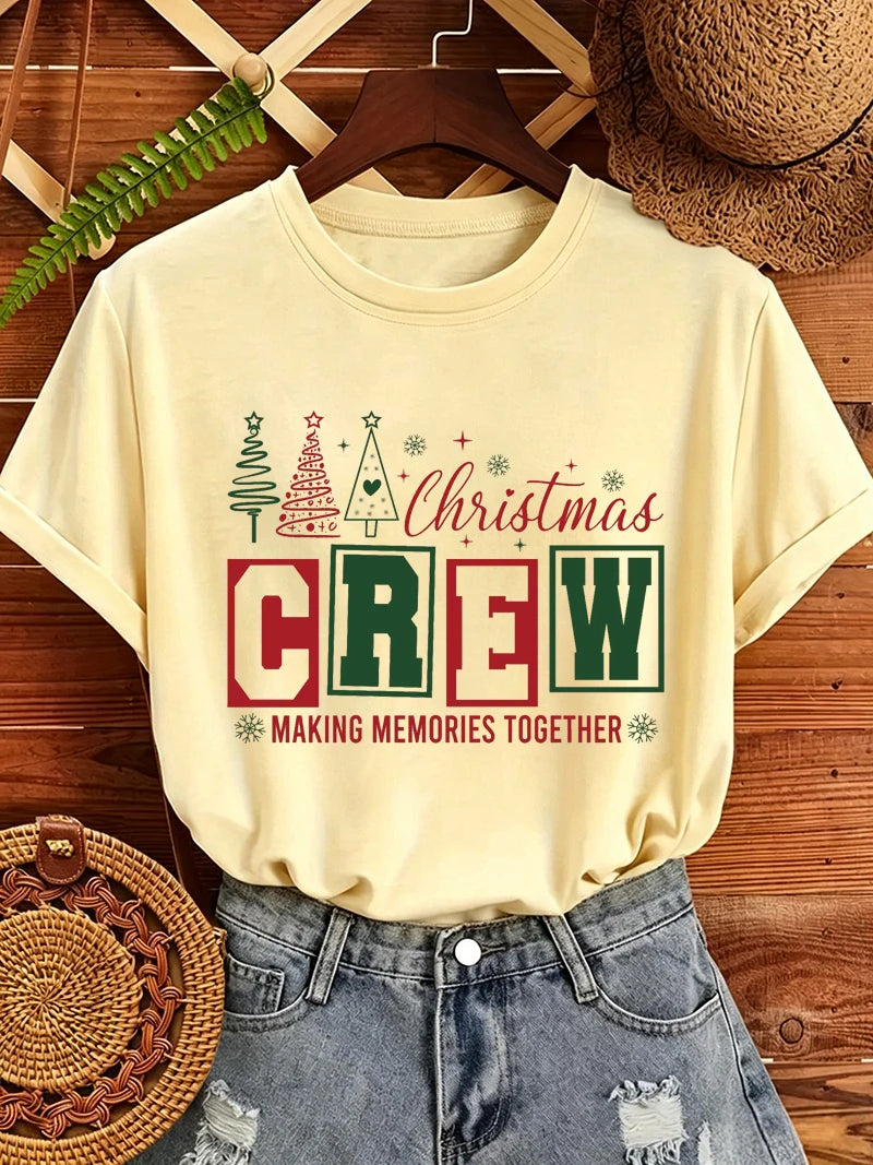 Christmas Crew Making Memories Together Print T-Shirts Trendy Fashion Tee Shirts Short Sleeve Tshirts Holiday Party T-Shirt Gift