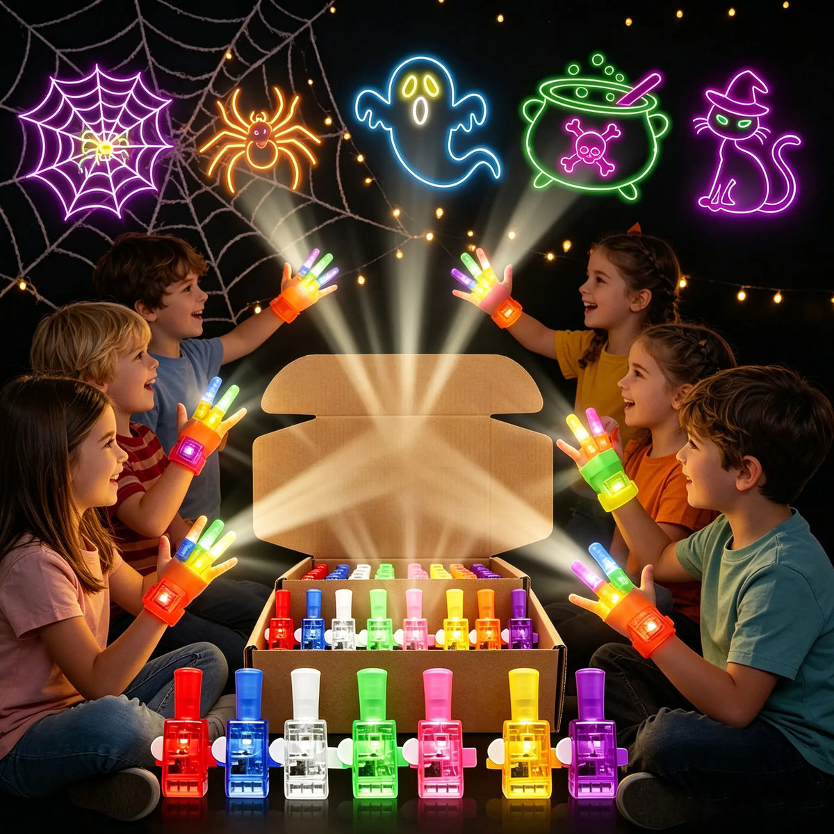 Halloween LED Finger Projector Lights – 40 or 100 Pack